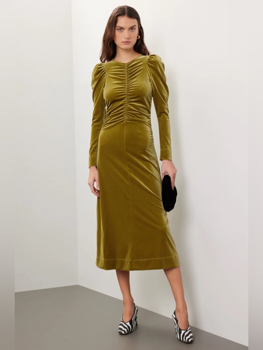 GANNI Velvet Gathered Dress